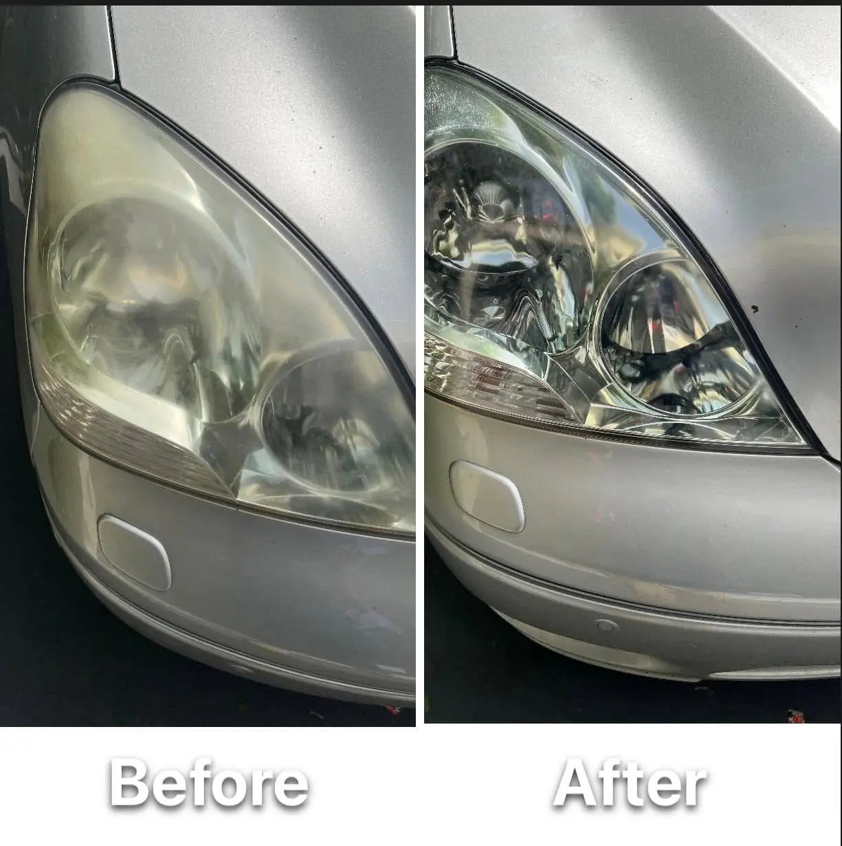 Restored car headlight showing improved clarity and brightness after cleaning in Victoria