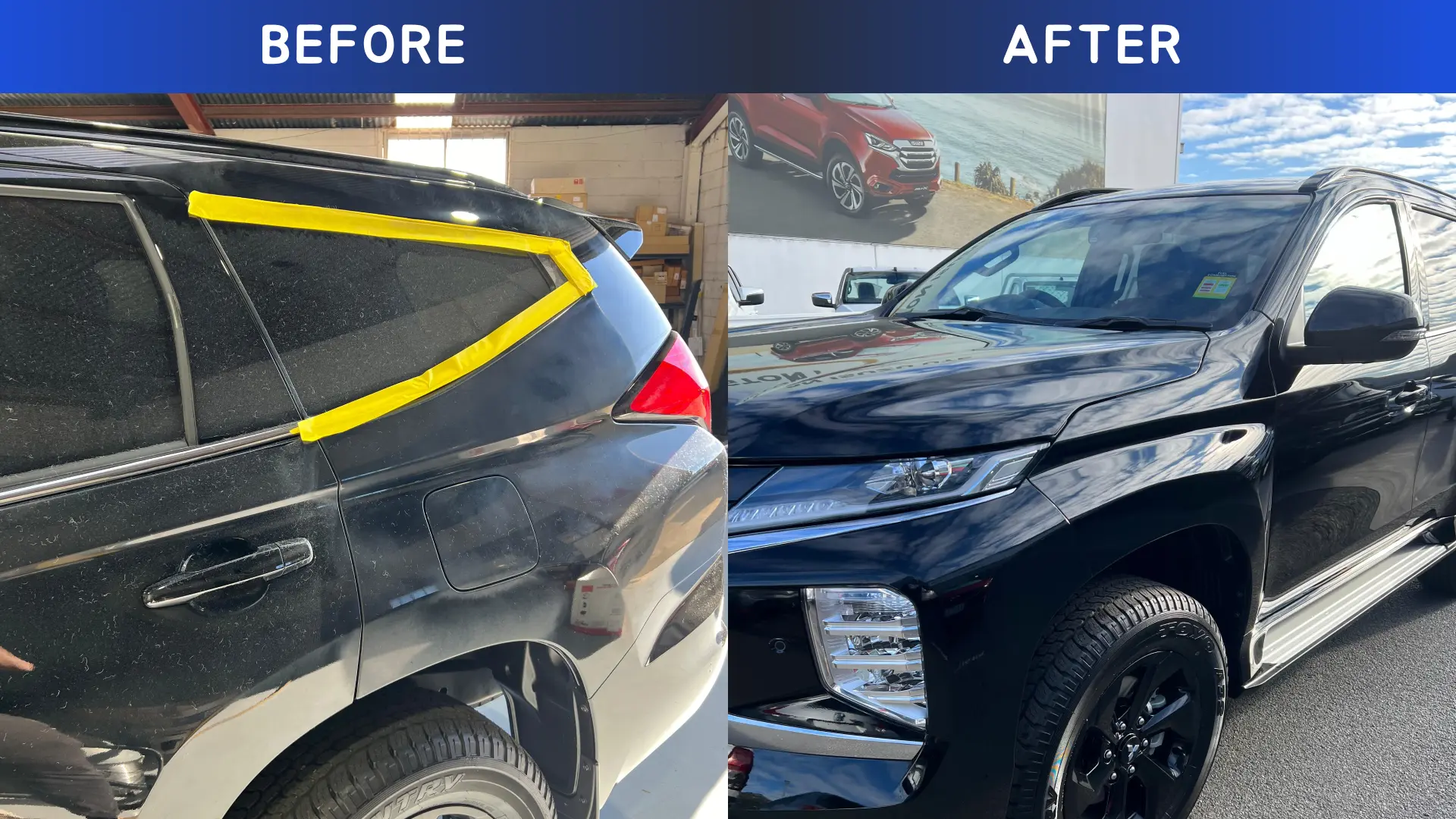 black suv detailed and exterior washed with cut and polishing